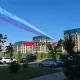 Небо над Астаной окрасилось в цвета российского флага